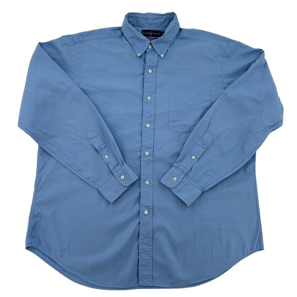 Ralph Lauren Classic Fit Button Down Shirt  Blue Herringbone Long Sleeve Mens XL